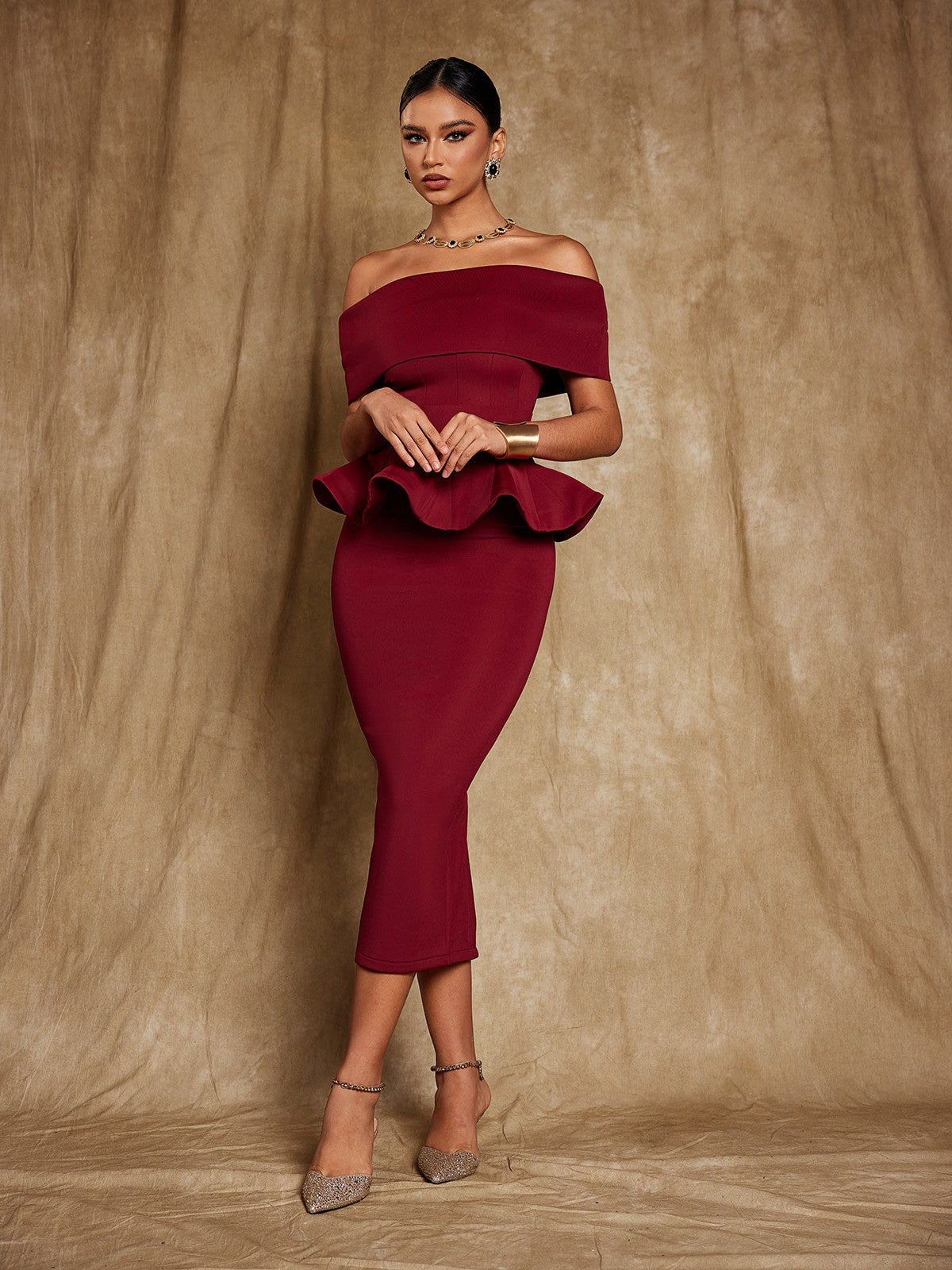 Elise ™ | Shoulder Flounce Midi Dress