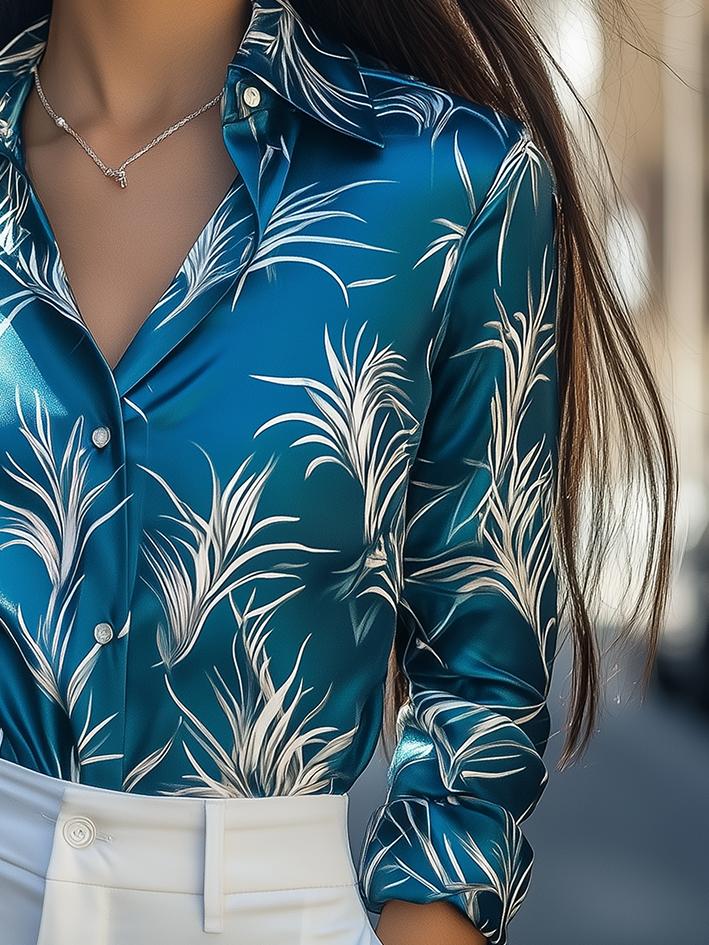 Ciara ™ | Peacock White Floral-Print Satin Blouse