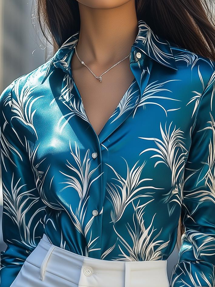 Ciara ™ | Peacock White Floral-Print Satin Blouse