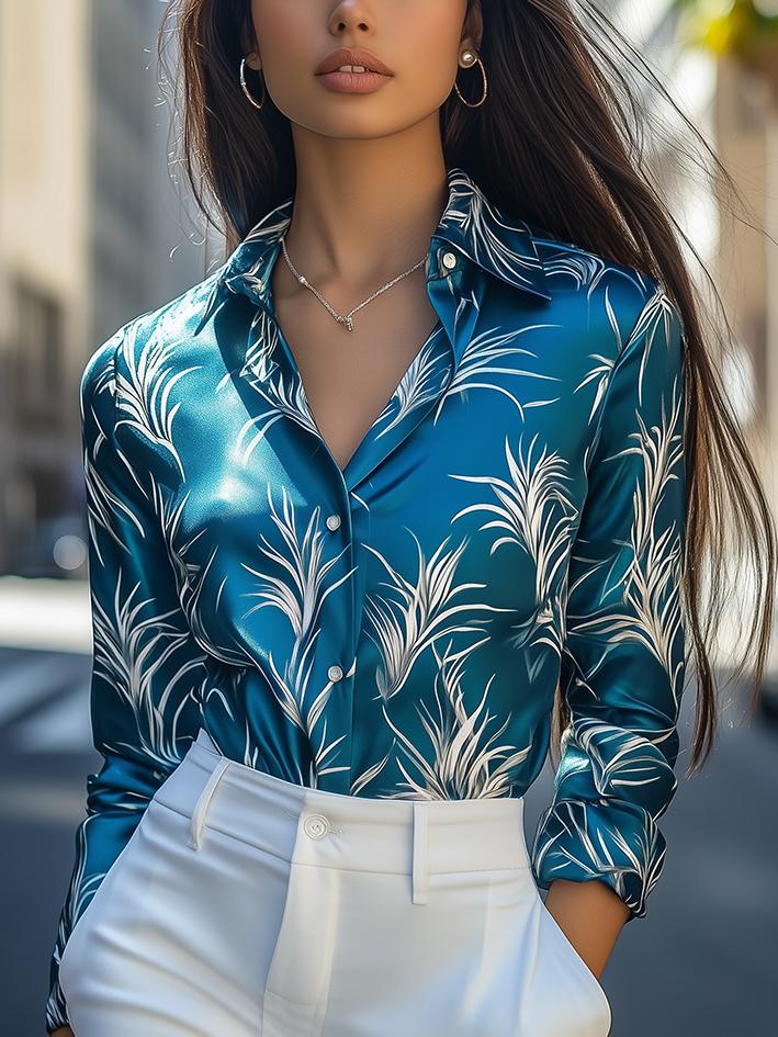 Ciara ™ | Peacock White Floral-Print Satin Blouse